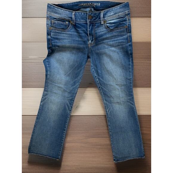 Y2K American Eagle Super Stretch Kick Boot Jeans Womens 12 Angle Wings SHORT 90s - Picture 8 of 9